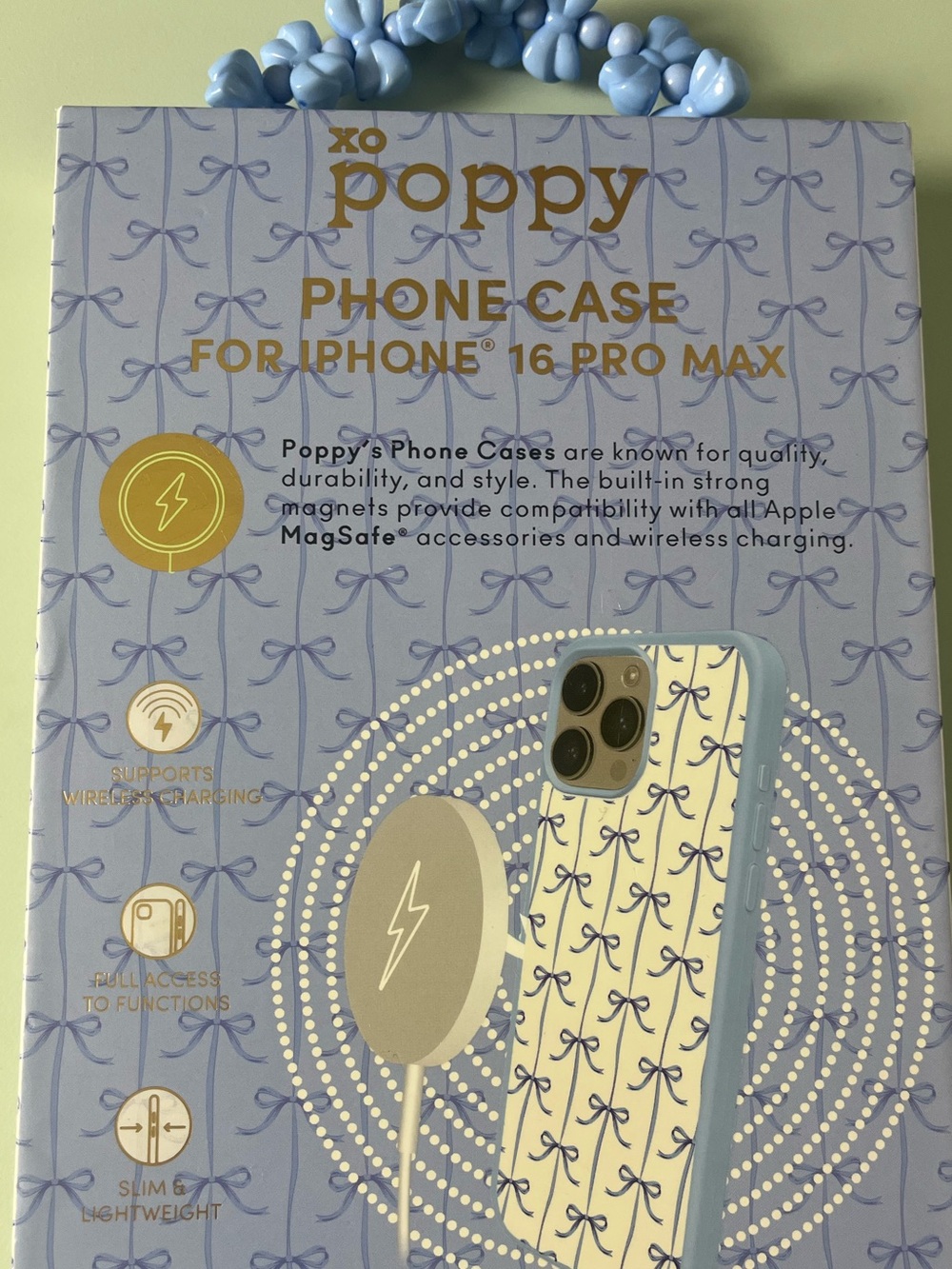 iPhone 16 Pro Max Case — Light Blue Bow Pattern - Picture 3 of 3
